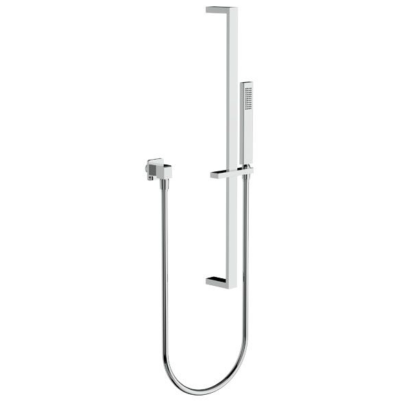 Horus Echo Equinox316 Collection - Wall Union Mounted Shower Set with Sliding Wall Bar, Design Flexible Hose on Swivel Nut and Solidbrass Handshower - Chrome 43.532-CH