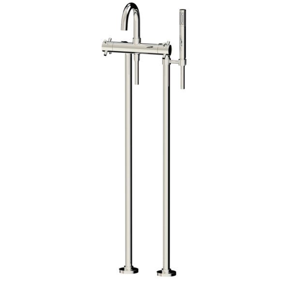 Horus Minoé Contemporary Collection - Complete Thermostatic Bath-shower Mixer with Pipes for Free Standing Bath - Metal Gun 47.798-CF