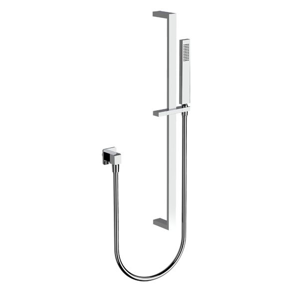Horus Myriad Contemporary Collection - Wall Union Mounted Shower Set with Sliding Wall Bar, Flexible Hose and Handshower - Private: Chrome / Myriad 55.532-CH