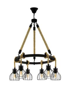 Eglo Rampside Μοντέρνο Κρεμαστό Φωτιστικό Πολύφωτο με Σχοινί σε Μαύρο Χρώμα 43194