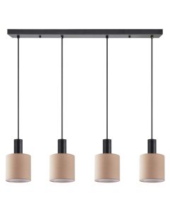SE21-BL-4-4BL-SH3 ADEPT TUBE Black Pendant Brown Fabric Shade+ HOMELIGHTING 77-8525