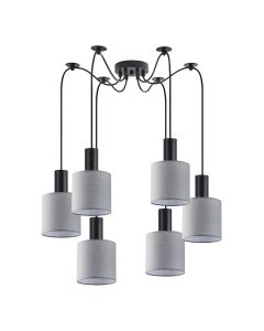 SE21-BL-4-BL6-SH2 ADEPT TUBE Black Pendant Grey Fabric Shade+ HOMELIGHTING 77-8513