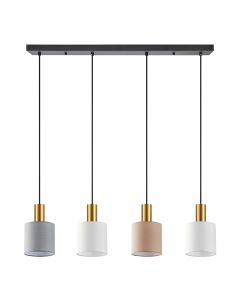 SE21-GM-4-4BL-SH123 ADEPT FLEX Gold Matt Pendant White, Grey, Brown Fabric Shade+ HOMELIGHTING 77-8947