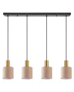 SE21-GM-4-4BL-SH3 ADEPT TUBE Gold Matt Pendant Brown Fabric Shade+ HOMELIGHTING 77-8616