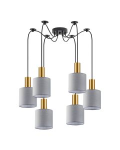 SE21-GM-4-BL6-SH2 ADEPT TUBE Gold Matt Pendant Grey Fabric Shade+ HOMELIGHTING 77-8604