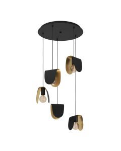 Κρεμαστό Φωτιστικό D50xH150cm Πεντάφωτη Ροζέτα 5xE27 Μαύρο-Χρυσό Eglo Serenara 390183