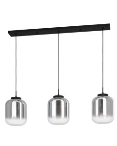 Κρεμαστό Φωτιστικό L126xH150cm Τρίφωτο Ράγα 3xE27 Μαύρο Μέταλλο-Γυαλί Eglo Bulciago 390104