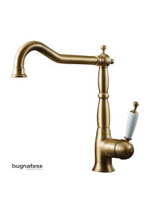 Μπαταρία Νεροχύτη Κουζίνας Retro Bronze-Λευκό Πορσελάκι Bugnatese Oxford 6382-220