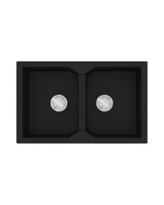 Νεροχύτης Κουζίνας 79x50cm 2 Γούρνες Ένθετος Eρμάριο 80cm Sanitec Ultra Granite 806-33-Nero