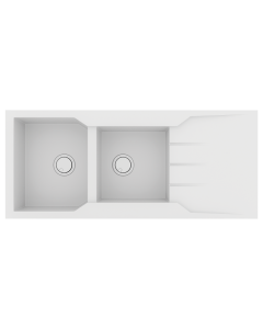 Νεροχύτης Κουζίνας Γρανίτης 116x50cm Ένθετος Eρμάριο 80cm 2 Γούρνες & Ποδιά Sanitec Ultra Granite 801-30-Bianco 