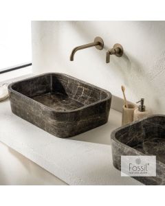 Νιπτήρας Μαρμάρινος  Gaia 60x38 h.14 Fossil Emperador Dark DS60-523