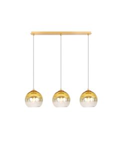 Φωτιστικό Κρεμαστό Ράγα Τρίφωτο L70xH120cm Μέταλλο Χρυσό Ματ, Χειροποίητο Ντεγκραντέ Γυαλί Sun Light DROP-3S-GD