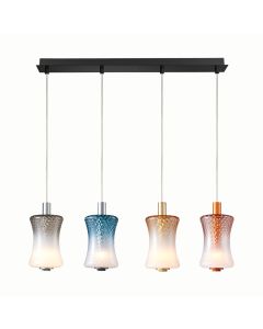 Φωτιστικό Κρεμαστό Τετράφωτη Ράγα Μαύρη L105xH180cm Led 16w 880lm 3000K Χειροποίητο Γυαλί Μελί-Μπλε-Γκρι-Ροζ Παλ Sun Light PAUL-4S