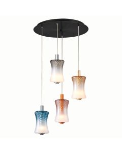 Φωτιστικό Κρεμαστό Τετράφωτη Ροζέτα Μαύρη D45xH180cm Led 16w 880lm 3000K Χειροποίητο Γυαλί Μελί-Μπλε-Γκρι-Ροζ Παλ Sun Light PAUL-4R