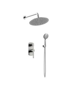 Orabella Elegance - Showerset εντοιχισμού με Μπαταρία λουτρού, εντοιχισμού 2 σημείων, κεφαλή Φ250 με βραχίονα και τηλέφωνο ντουζ με σπιράλ και επιτοίχειο στήριγμα 10269