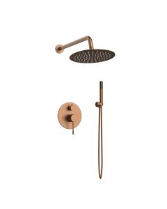 Orabella Terra Rose gold - Shower set εντοιχισμού με Μπαταρία λουτρού, εντοιχισμού 2 σημείων, κεφαλή Φ250 με βραχίονα και τηλέφωνο ντουζ με σπιράλ και επιτοίχειο στήριγμα 10274