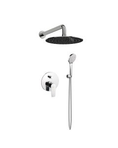 Orabella VK - Shower set εντοιχισμού με Μπαταρία λουτρού, εντοιχισμού 2 σημείων, κεφαλή Φ250 με βραχίονα και τηλέφωνο ντουζ με σπιράλ και επιτοίχειο στήριγμα 10298