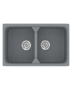 Νεροχύτης Κουζίνας Συνθετικός 78x51cm 2 Γούρνες Ένθετος Eρμάριο 80cm Sanitec Classic 318-17-Metallic-Silver