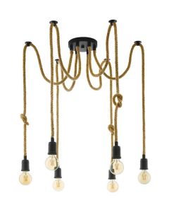 Eglo Rampside Μοντέρνο Κρεμαστό Φωτιστικό Πολύφωτο με Σχοινί σε Μαύρο Χρώμα 43195