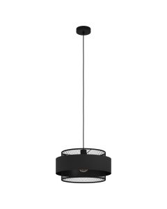 Φωτιστικό Κρεμαστό Μονόφωτο Ø400xH1100 mm 1xE27 Ύφασμα Μαύρο Ατσάλι Eglo Bazely 43668