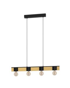 Φωτιστικό Κρεμαστό Τετράφωτο Ράγα L895xH1100mm 4xE27 Μέταλλο-Ξύλο Eglo Bailrigg 43902