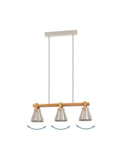 Φωτιστικό Κρεμαστό Τρίφωτο 3xE27 L760xΒ180xH1100mm Χάλυβας-Ξύλο Ρουστίκ Καφέ Eglo Cawton 43952