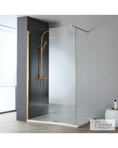 Διαχωριστικό κρύσταλλο ντουζιέρας IWIS Walk-in 140 ρυθμιζόμενo από 136 έως 138εκ., Devon Clean Glass PVD AISI304 Gold Brushed IW140C-211