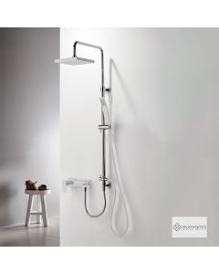 Ρυθμιζόμενη Κολώνα Ντους με κεφαλή 20x20 για σύνδεση μεΜπαταρία Λουτρού, Inox 51400S-110