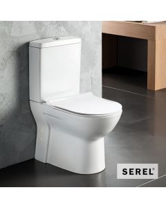 Λεκάνη Χαμηλής Πίεσης Πισωστόμια VELA Back To Wall με κάλυμμα Slim Soft Close 9001SC, Serel White 671200SC-300
