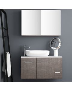 Orabella Solid Surface 100 με τέσσερα Συρτάρια - Κρεμαστό Έπιπλο Μπάνιου για επικαθήμενο νιπτήρα και καθρέπτης ντουλάπι F60176-70162-70107-70164