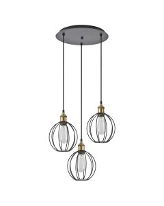 SE21-BR-10-3BL-GR2 MAGNUM Bronze Metal Pendant Black Metal Grid with Black Fabric Cable+ HOMELIGHTING 77-8714