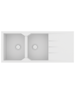 Νεροχύτης Κουζίνας Δύο Γούρνες & Ποδιά 116x50cm Ένθετος Ερμάριο 80cm Sanitec Ultra Granite 800-30-Bianco