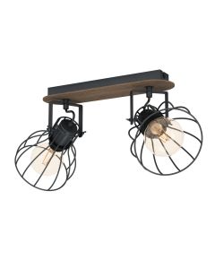 Σποτ L480xH260mm Δίφωτο 2xE27 Μαύρο-Καφέ Ξύλο Eglo Sambatello 98135