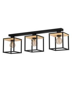 Φωτιστικό Οροφής Τρίφωτο L860xΒ180xH240mm 3xΕ27 Μαύρο-Ξύλο Eglo Libertad 99856