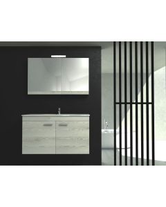 Σετ Έπιπλο Μπάνιου Βάση 70cm Χρώμα Πεύκο Λευκό -Νιπτήρας Ένθετος Linea-Καθρέπτης -Φωτιστικό Eva 2 Savvopoulos Economy Emily I-8010