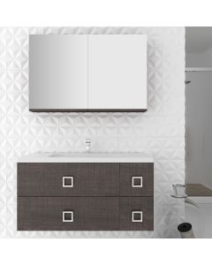 Orabella Mood 100 με δύο Πόρτες και δύο Συρτάρια - Κρεμαστό Έπιπλο Μπάνιου με πορσελάνινο νιπτήρα Tecla και καθρέπτη ντουλάπι F60161-70140-70107-60161