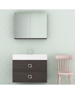 Orabella Touch 81 με δύο Πόρτες - Κρεμαστό Έπιπλο Μπάνιου με πορσελάνινο νιπτήρα Tecla και καθρέπτη με εταζέρα και ντουλάπι F60167-70151-70111-70115-60167