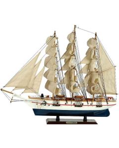 Ξύλινο Παραδοσιακό Καράβι 50 x 10 x 45 (H) cm, Χρώμα Λευκό-Μπλέ Lianos 31113