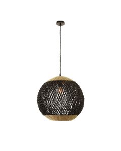 Φωτιστικό Κρεμαστό Μονόφωτο 61cm 1xE27 Paper Rope Μαύρο-Φυσικό Sun Light PALLA-B