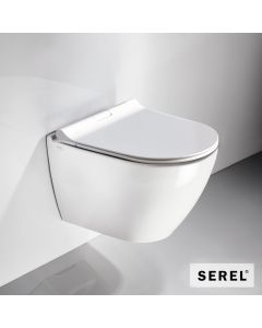 Λεκάνη Κρεμαστή Rimless SMART36/48,5 με μπιντέ, κάλυμμα Slim Soft Close 9001SC, Serel White SM36B00SC-300