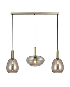 Φωτιστικό Κρεμαστό Τρίφωτη Ράγα L90xH120cm 3xE27 Μέταλλο Χρυσό Ματ, Χειροποίητο Μελί Γυαλί Sun Light ZARON-3S-CH 