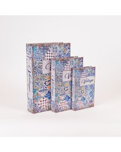 S/3 ΚΟΥΤΙΑ ΒΙΒΛΙΑ ΞΥΛΙΝΑ ΓΑΛΑΖΙΟ - ΛΕΥΚΟ 33x22x7cm / 26x17x5cm / 21x13x3cm Eurolamp 819-00281