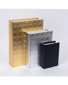 S/3 ΚΟΥΤΙΑ ΒΙΒΛΙΑ ΜΑΥΡΑ - ΧΡΥΣΑ - ΑΣΗΜΙ 30x22x7.5cm / 23x17x6cm /16x11x4.5cm Eurolamp 752-17076