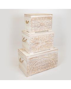 S/3 ΜΠΑΟΥΛΑ ΞΥΛΙΝΑ ΛΕΥΚΑ ΜΕ ΣΧΕΔΙΑ 72x40.5x41cm/ 55.5x33.5x36.5cm/ 47.5x26.5x31cm Eurolamp 752-28013