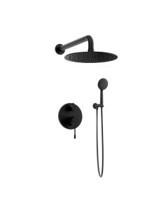 Orabella Terra Black matt - Shower set εντοιχισμού με Μπαταρία λουτρού, εντοιχισμού 2 σημείων, κεφαλή Φ250 με βραχίονα και τηλέφωνο ντουζ με σπιράλ και επιτοίχειο στήριγμα 10272