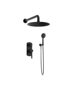 Orabella Elegance Black matt - Shower set εντοιχισμού με Μπαταρία λουτρού, εντοιχισμού 2 σημείων, κεφαλή Φ250 με βραχίονα και τηλέφωνο ντουζ με σπιράλ και επιτοίχειο στήριγμα 10270
