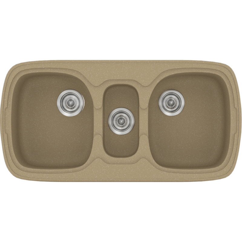 Νεροχύτης Κουζίνας Συνθετικός 97x51cm Ένθετος σε ερμάριο 100cm τρεις γούρνες Sanitec Classic 303-15-Metallic-Cream 