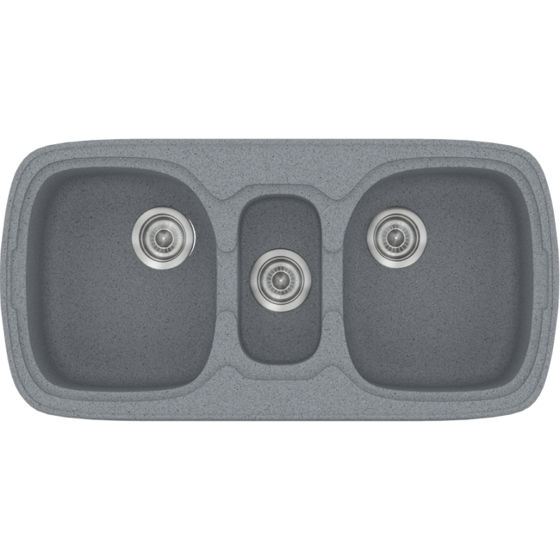 Νεροχύτης Κουζίνας Συνθετικός 97x51cm Ένθετος σε ερμάριο 100cm τρεις γούρνες Sanitec Classic 303-17-Metallic-Silver 