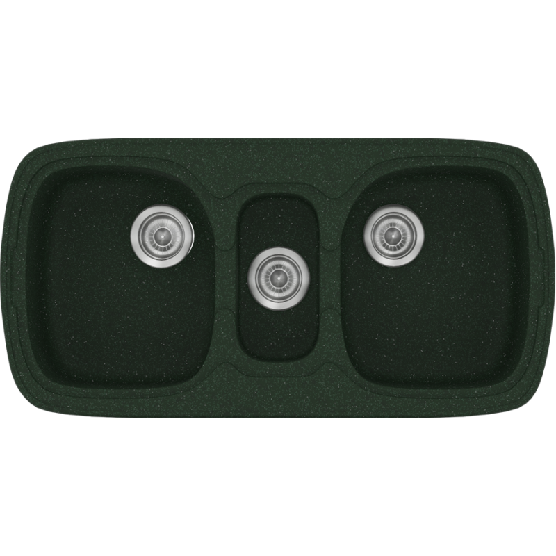 Νεροχύτης Κουζίνας Συνθετικός 97x51cm Ένθετος σε ερμάριο 100cm τρεις γούρνες Sanitec Classic 303-19-Granite-Green 