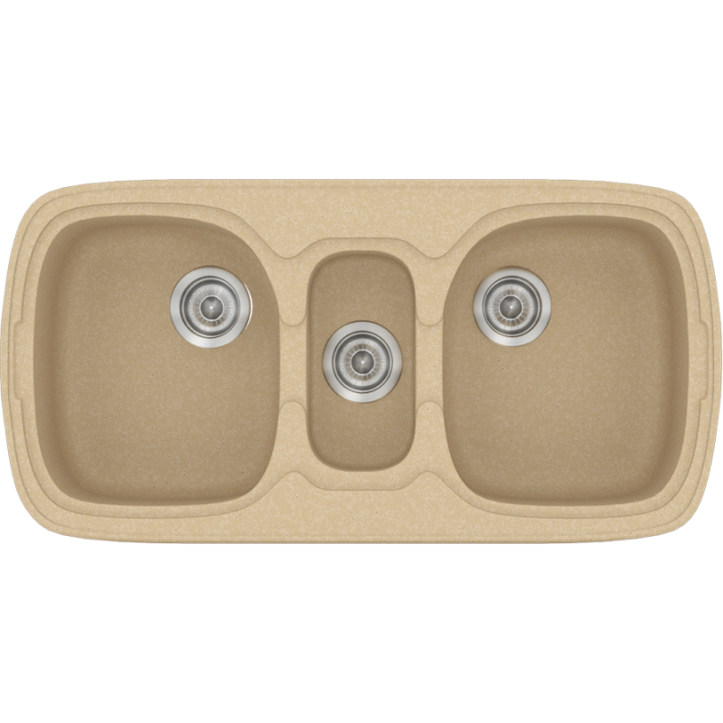 Νεροχύτης Κουζίνας Συνθετικός 97x51cm Ένθετος σε ερμάριο 100cm τρεις γούρνες Sanitec Classic 303-45-Granite-Cappuccino 